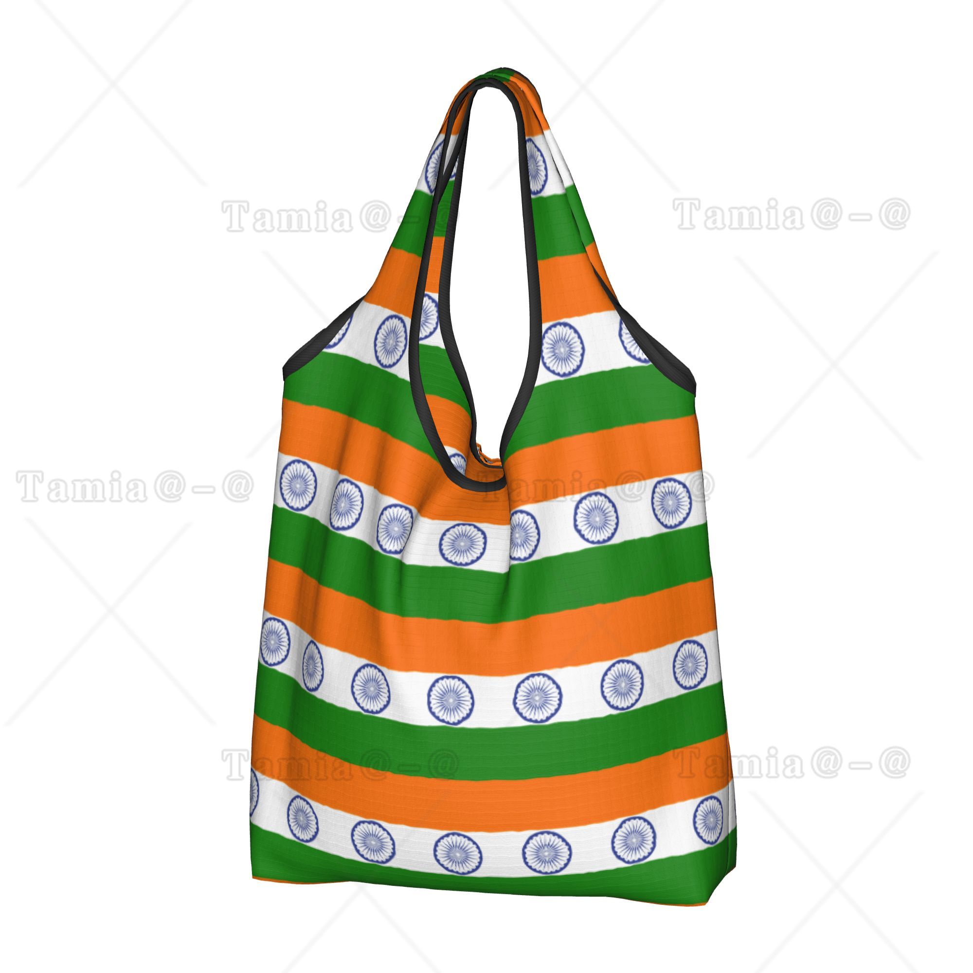 Women Bags India - กระเป๋าช้อปปิ้งลายธงชาติอินเดียแบบใช้ซ้ำได้ กระเป๋าถือสำหรับผู้หญิง กระเป๋าช้อปปิ้งพกพาลายธงชาติอินเดีย