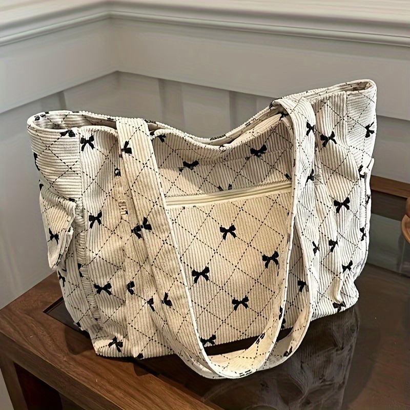 Women Bags Aldo - กระเป๋าโท้ตลําลองผ้าลูกฟูกความจุขนาดใหญ่สําหรับสุภาพสตรี, กระเป๋าถือเดินทางลายโบว์ลําลองของผู้หญิงสําหรับการช้อปปิ้ง
