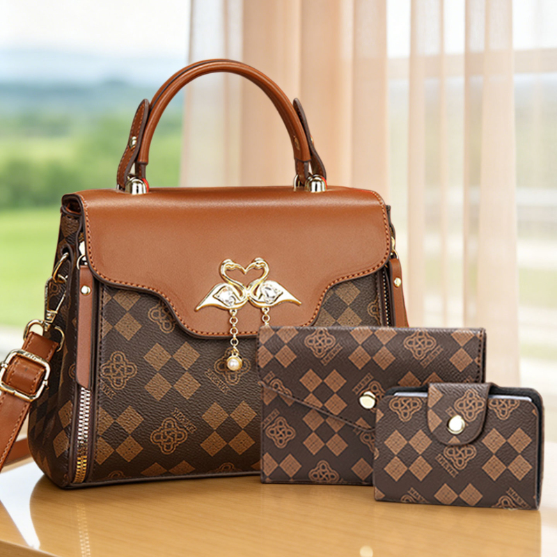 Women Bags Crossbody - ชุดกระเป๋าผู้หญิง 3 ชิ้น กระเป๋าสะพายข้างผู้หญิงลายพิมพ์หรูหราแบบเบาๆ ใช้ได้หลายแบบ รวมถึงสะพายไหล่เดียว